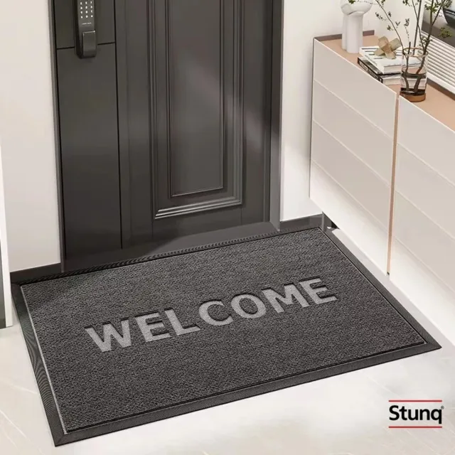Stunq Zwarte voordeurmat met WELCOME tekst - zware buitenmat voor binnen en buiten