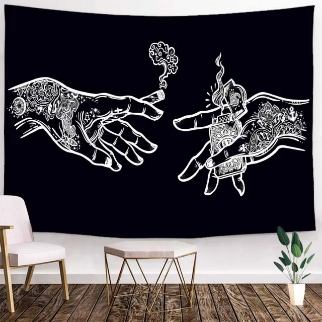 Ulticool Wandkleed 200x150 cm Henna Tattoo voor Binnen - Wandtapijt Wanddoek Stof Poster Backdrop Frame Decoratie Woonkamer Accessoires zwart