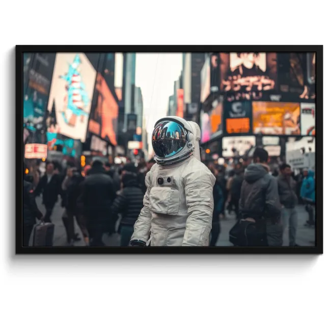 FrameYourWall Poster in lijst - Fotolijst 90x60 cm - Posters - Stad - Mensen - Astronaut - Wit - Posterlijst zwart - Decoratie - Wanddecoratie woonkamer - Muurdecoratie slaapkamer