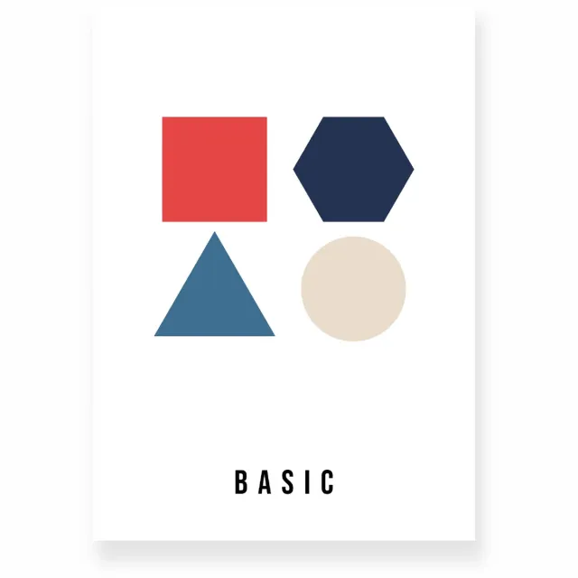 Yisual Poster 20x30 cm - Geometrische Basisvormen - Wit - Zachte Kleuren - Modern - Minimalistisch - Muurdecoratie - Wanddecoratie Rood