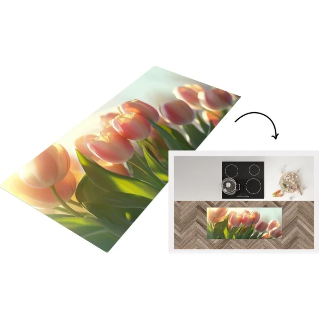 KitchenYeah Keukenloper - Keukenmat vinyl Tulpen - Roze - Zonnestralen - Keukenmatten loper - Keuken vloerkleed tapijt