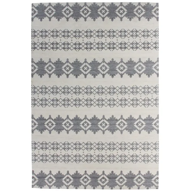 Padiro platgeweven designvloerkleed 80 x 150 cm - crème / offwhite - modern geometrisch patroon - voor vloerverwarming - van wol, viscose en katoen beige