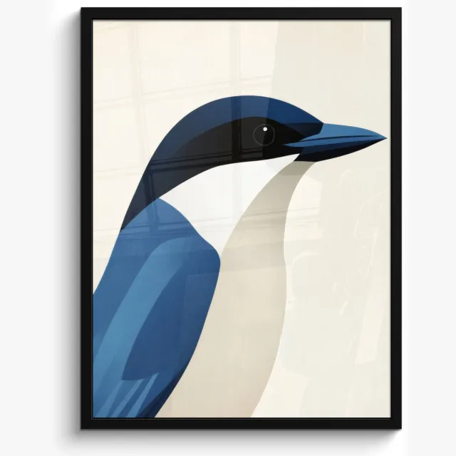 FrameYourWall Poster in lijst - Fotolijst 50x70 cm - Posters - Illustratie - Blauw - Vogel - Posterlijst zwart - Decoratie - Wanddecoratie woonkamer - Muurdecoratie slaapkamer Vogel - Illustratie