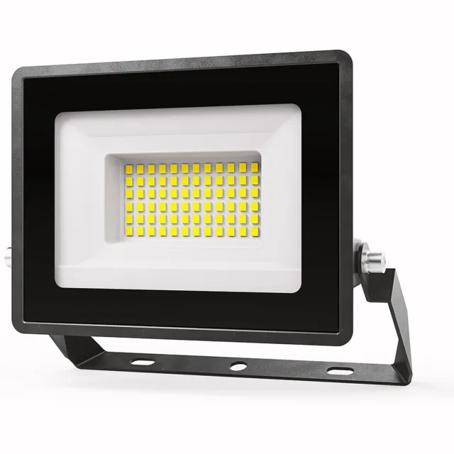 HOFTRONIC Stratos LED Schijnwerper 30 Watt - 2505 Lumen - 4000K Neutraal wit licht breedstraler - Floodlight zwart - 2 jaar garantie - Veiligheidslamp - 15 cm kabel - IP65 Waterdichte Buitenlamp