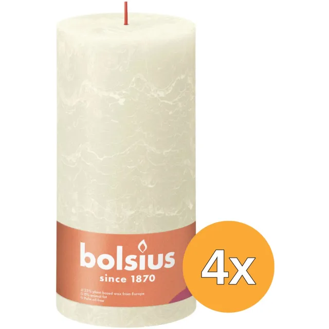 Bolsius 4 stuks Bolsius ivoor rustiek stompkaarsen 200/100 (125 uur) Eco Shine Soft Pearl