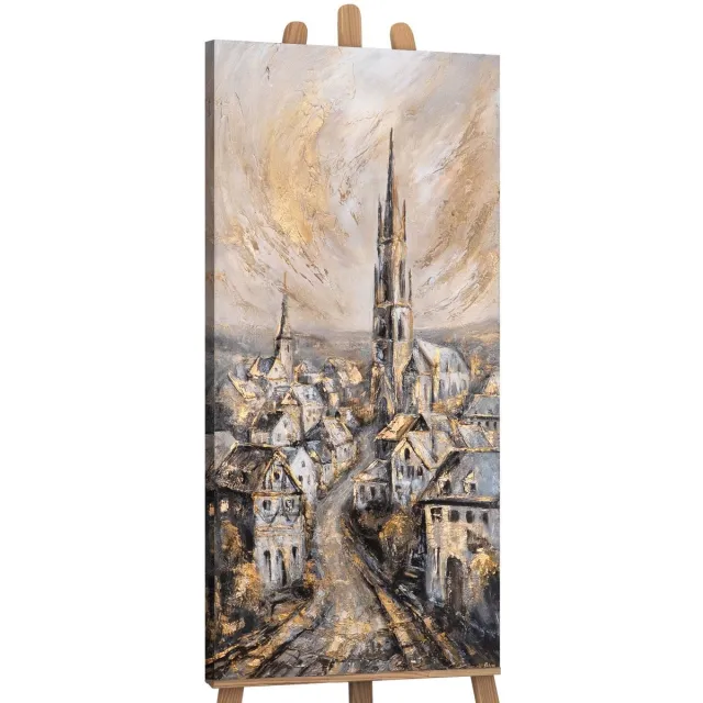 YS Canvas schilderij panoramisch 115x50 handgeschilderd oude kathedraal architectuur – YS-Art Gallery – Majestueuze wanddecoratie voor woonkamer – Modern schilderij voor hal