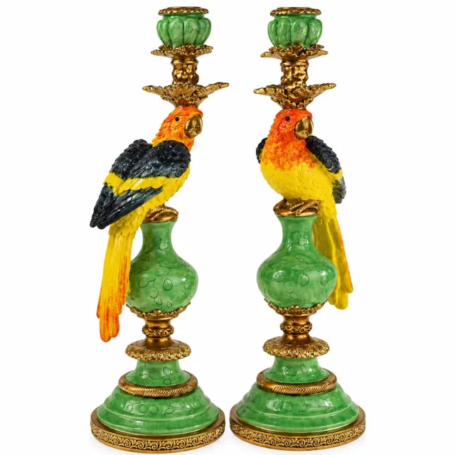 Werner Voss Werner Voß - Kaarsenhouder papegaai - set 2 stuks - multicolor - polyresin - 14x13x39,5 cm