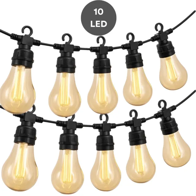 Lomera Lichtsnoer Buiten - Led Tuin Lampen - Feestelijke Verlichting - Warm Wit Licht - Tuinverlichting - Partytent Verlichting - Balkon Verlichting - Ip44 - 10 Led Lampen - 7.5M - Lichtslinger - Licht Snoer - Kerstverlichting