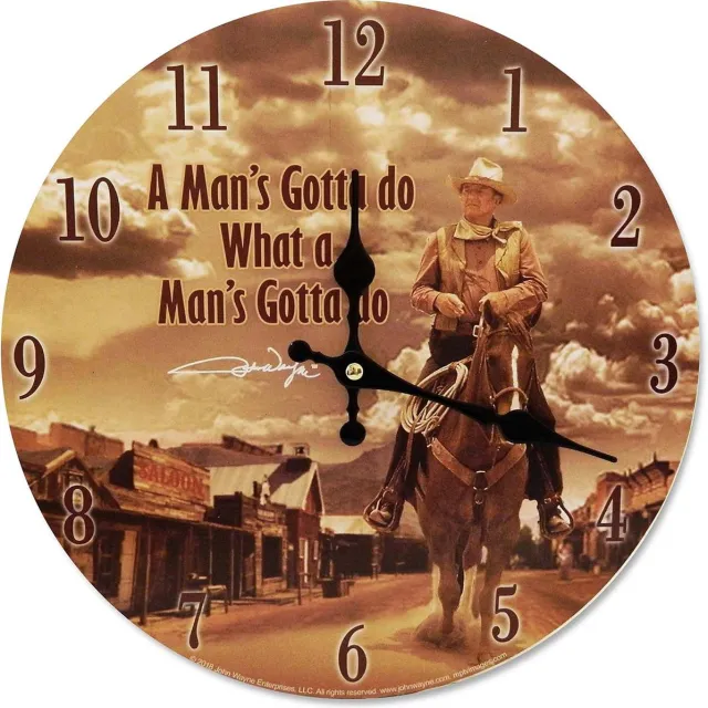 Mid South Pub John Wayne klok - klok van John Wayne op paard in western dorp - official license John Wayne klok - John Wayne artikelen voor in huis - leuke officiele licenties producten van John Wayne beige, zwart