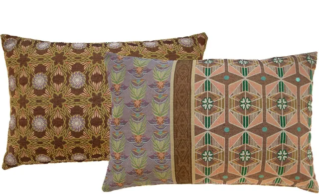 NIN-NIT Diamant Classique kussen - 100% geweven katoen - sierkussen met bloemen print en ruitjes - bruin - beige - roze - lila - groen - multicolor - 40x60 cm