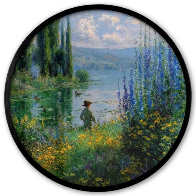 FrameYourWall Poster in lijst Rond - Fotolijst 40x40 cm - Posters - Bloemen - Meer - Bergen - Groen - Ronde posterlijst zwart - Decoratie - Wanddecoratie woonkamer - Muurdecoratie slaapkamer