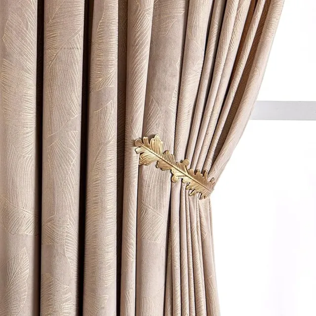 CLORD Gordijnen - Fluweel - Bladerpatroon Goudfolie - Beige - Ondoorzichtig - 2 Stuks - 225 cm Hoog