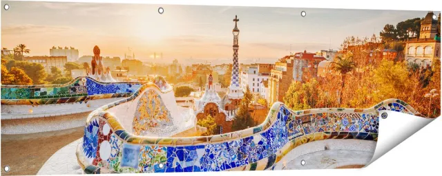 Gards Tuinposter Park G�ell in Barcelona - 150x50 cm - Tuindoek - Tuindecoratie - Wanddecoratie buiten - Tuinschilderij Multikleur