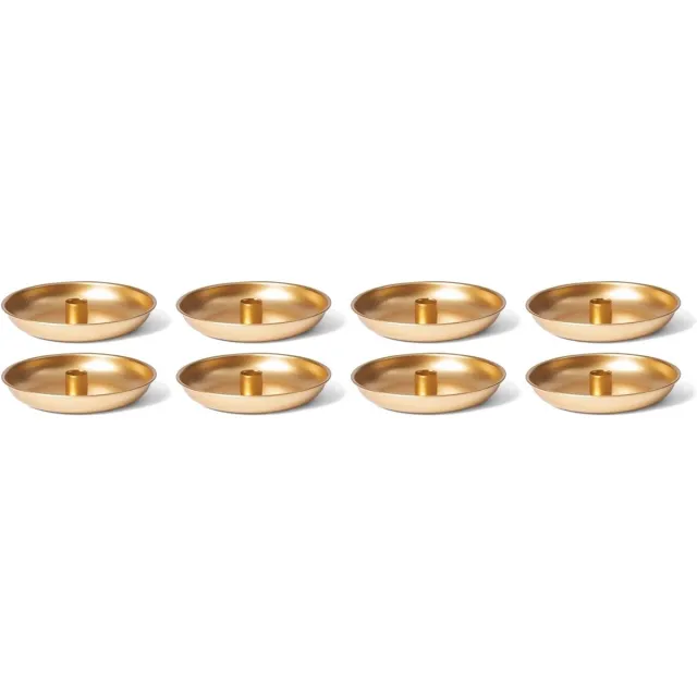 Novaliv Set van 8 kaarsenhouders, kaarsenhouder Adventskrans, Scandinavisch chic, rond, metaal, diameter 13 cm, goud, decoratieve schaal, tafelkaarsen, kaarsenbord, kerstdecoratie, kaarsenhouder, kaarsenstoker