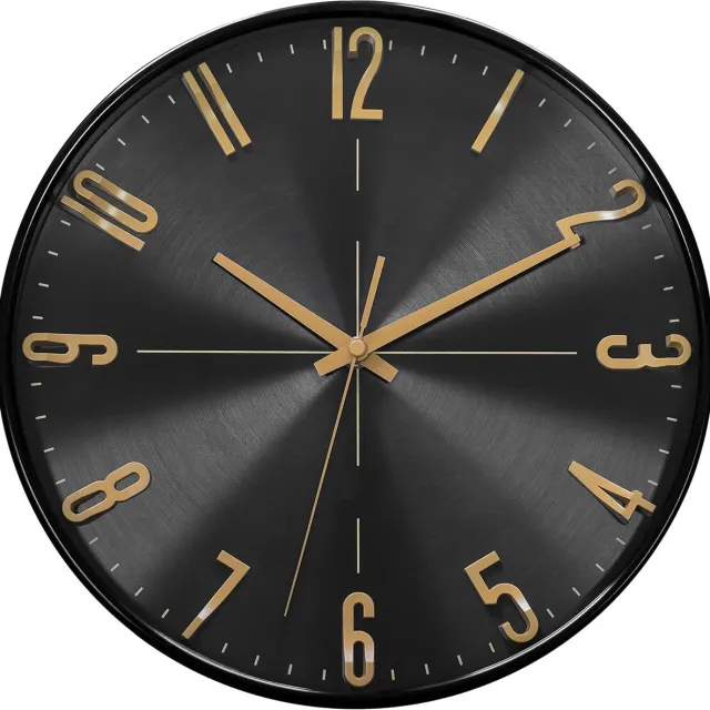 Famanu Draadloze wandklok 30 cm stil 3D | grote, moderne, analoge wandklok zonder luide tikkende geluiden, bijna geruisloos | decoratie voor el Zwart