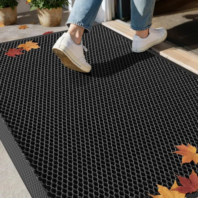 Famanu Voordelige deurmat - Houdt vuil en vocht buiten - Duurzaam polyester - Zwart Grijs 1 stuk