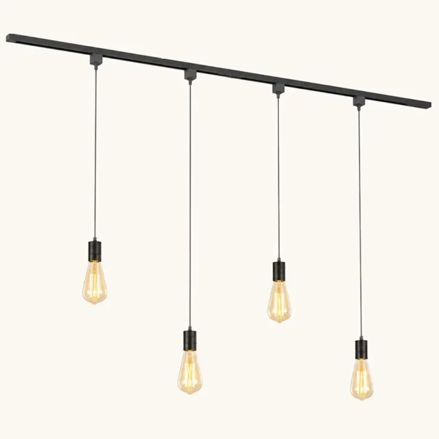 LUSENZ Railverlichting Pakket - Recht - 2x 1 m rail - 4 hanglampen - Incl. 2700K E27 - Warm wit - IP20 - Modulair - 230V - Avaro zwart