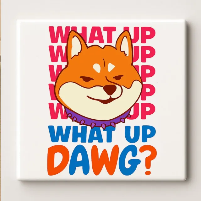 Nevolis What Up Dawg Tegel 15x15cm – Grappige Shiba Inu Hond Keramische Wanddecoratie – Kleurrijk Cadeau voor Dierenliefhebbers – Stoere Huisdecoratie Multi Color