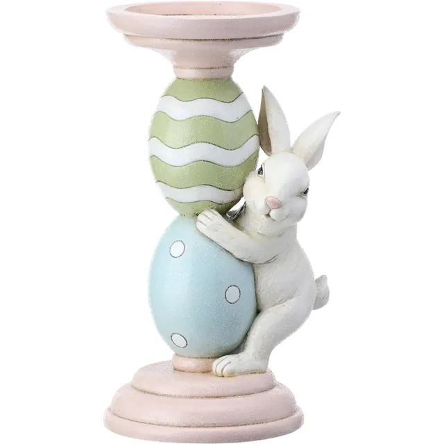 Viv! Christmas Paasdecoratie - Kandelaar Paashaas met Paaseieren - pasen - pastel roze - 22cm