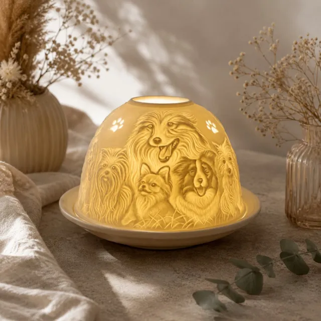 Candle Wisdom Porseleinen waxinelichthouder – Dogs – Porseleinen theelichthouder – Porseleinen koepel – Sfeerlicht - Cadeau – Geschenk – Valentijn – Moederdag – Verjaardag – Kerst Wit 3