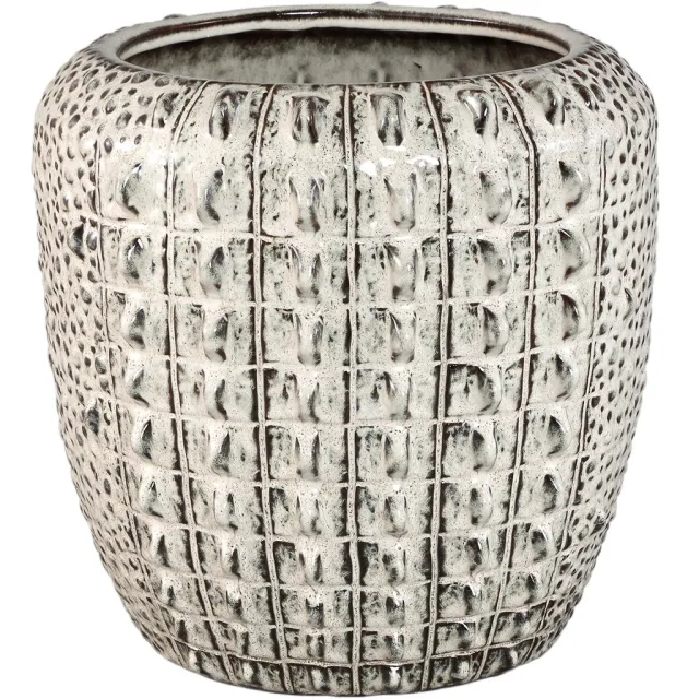 PTMD Crocco Cream Ceramic Round Pot Croco Pattern Naturel