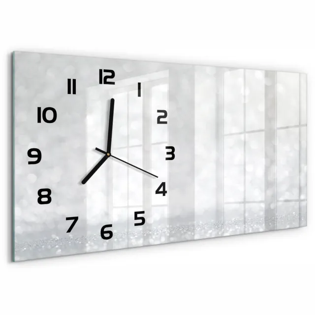 TULUP Wandklok - Kleine dingen Klok Glas Met Opdruk - 60x30 cm - Zilver Moderne Wandklok Glas - Zwarte handen - Rechthoekige Klok - Decoratieve Glazen Klok - Glazen Wandklok Design