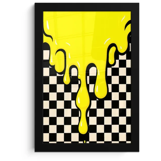 FrameYourWall Poster in lijst - Fotolijst 20x30 cm - Posters - Geblokt - Grafisch - Vloeistof - Geel - Posterlijst zwart - Decoratie - Wanddecoratie woonkamer - Muurdecoratie slaapkamer