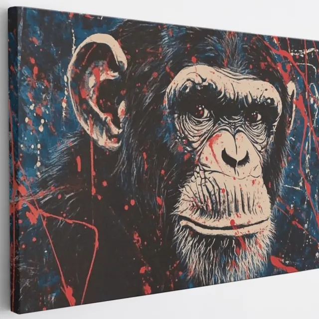 Saammp Canvas Schilderij - Aap kleurrijk portret - Abstract - Dier - 90x60 - Foto op canvas - Wanddecoratie - Muurdecoratie Woonkamer - Slaapkamer decoratie - Canvas Print Multicolor