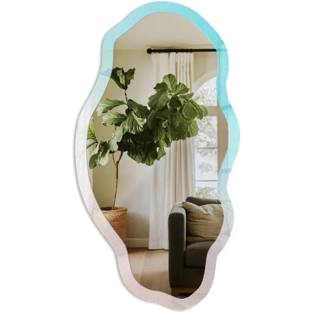 TULUP Pastelkleurige Overgang Spiegel - Blauw Rechthoekige Spiegel Met Modern Design - Organische Spiegel - Slaapkamer, Kantoor, Woonkamer - Boho - 45x90 cm - Totale afmeting 52x97 cm Pastelkleurverloop, Blauw