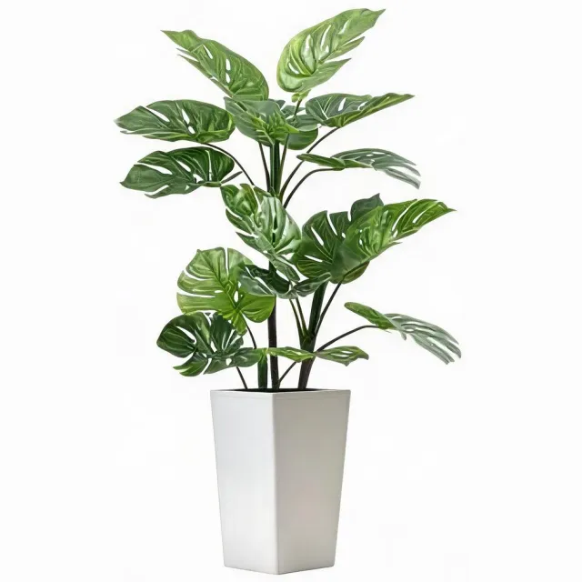 HOERFURIY Kunst Monstera Plant 1 stuk - 137cm Met Hoge Witte Pot - Echte Natuurlijke Stam groen