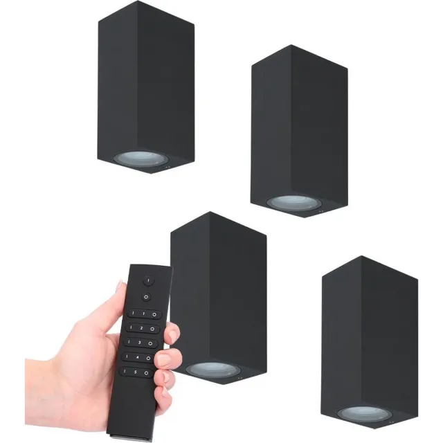 HOFTRONIC 4x LED wandlamp Selma Zwart - Dimbaar - 8 watt 690 lumen - 2700K warm wit- GU10 - Up & Down light - IP65 Waterdicht - Incl. dimmer met afstandsbediening - tuinverlichting
