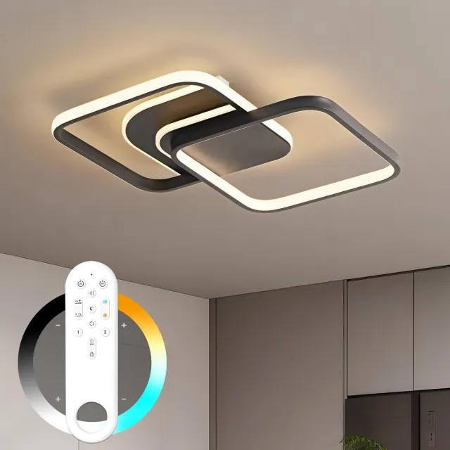 Amdelne LED Plafondlamp - Plafonniere - Modern - Binnenverlichting-Dimbaar 3 staps - Hal slaapkamer Lamp 3000K-6500K - 5600LM - 45W - Met afstandsbediening - Zwart