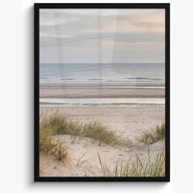 FrameYourWall Poster in lijst - Fotolijst 50x70 cm - Posters - Zandstrand - Bewolkt - Duinen - Posterlijst zwart - Decoratie - Wanddecoratie woonkamer - Muurdecoratie slaapkamer