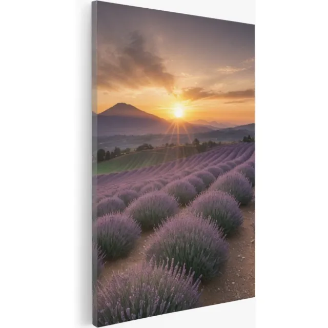 Saammp Canvas Schilderij - Landschap - Lavendel met bergen - Natuur - 30x45 - Foto op canvas - Wanddecoratie - Muurdecoratie Woonkamer - Slaapkamer decoratie - Canvas Print Multicolor