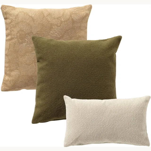 Dutch Decor KUSSENSET - 3-delig - Natural Plains - 45x45 cm, 30x50 cm - inclusief binnenkussens - groen, beige - Met Ritssluiting – Decoratie set sierussens - Comfortabele kussentjes voor op de Bank