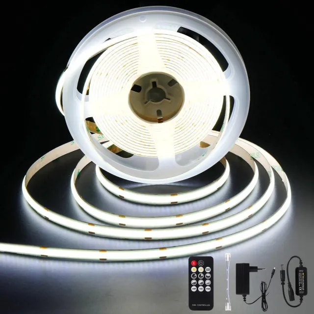 ANTENLICHT Dimbare COB LED Strip 3M - 6000K Koud Wit - 24V Transformatieset - Dimbare met RF Afstandsbediening -Zelfklevende 3M Plakstrip - Inkortbaar & Veilig voor Keuken & Kastverlichting