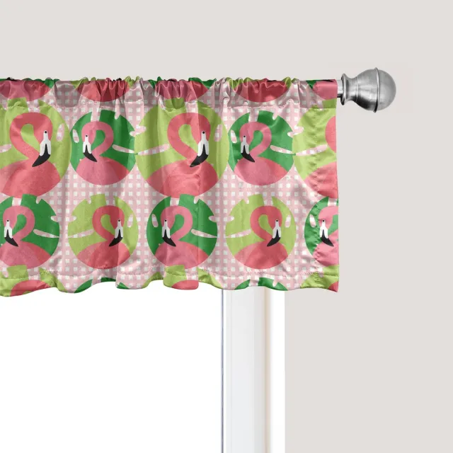 ABAKUHAUS Exotische raamvalletje, gordijnvalletje voor keuken en slaapkamer met tunnelzoom, 137 cm x 30 cm, Varengroen en roze Varen groen en roze