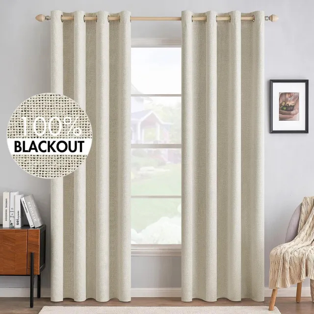 Unyqoos Elegante Thermische Verduisteringsgordijnen met Ringen, Linnenlook, Set van 2, 245x140 cm, Crème