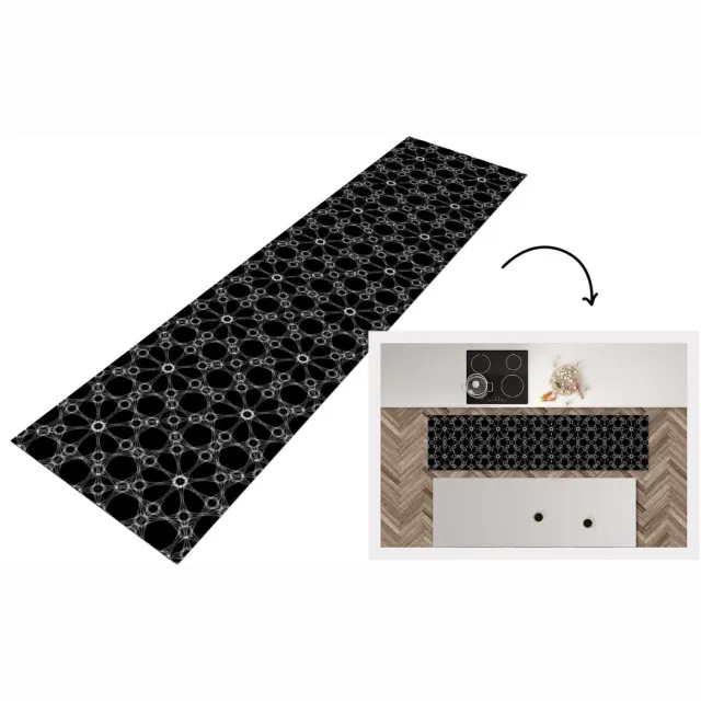 KitchenYeah Keukenloper - Loper keuken - Zwart Wit - Patronen - Abstract - 200x50 cm - Keukenloper vinyl Zwart; Wit