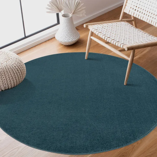 Muratap Uni Rond Effen Laagpolig Vloerkleed Modern Blauw- 150 CM Ø