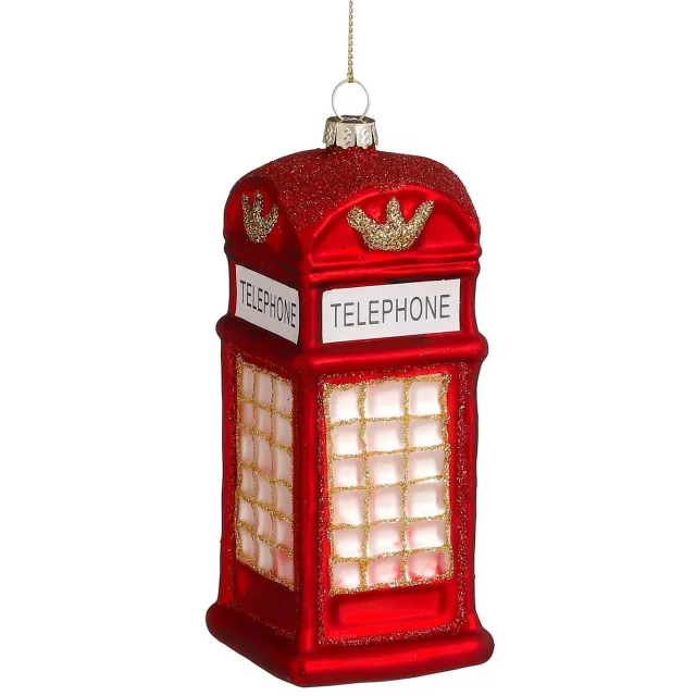 Mica Decorations kerstornament phone booth - glas - rood