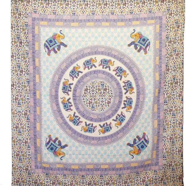 Ancient Wisdom Wandkleed - Olifantenmandala - wanddecoratie - muurdecor - bohemian - interieuraccessoire - kunstwerk turkoois/blauw