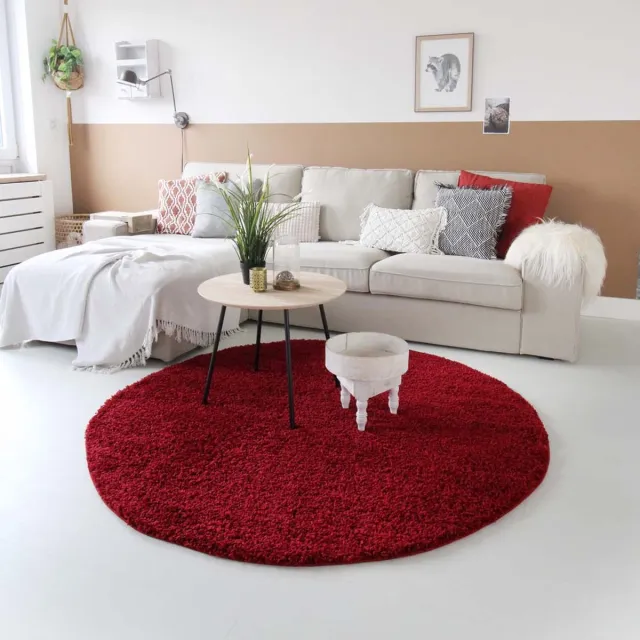 Tapeso Rond hoogpolig vloerkleed - Shaggy Trend rood 160