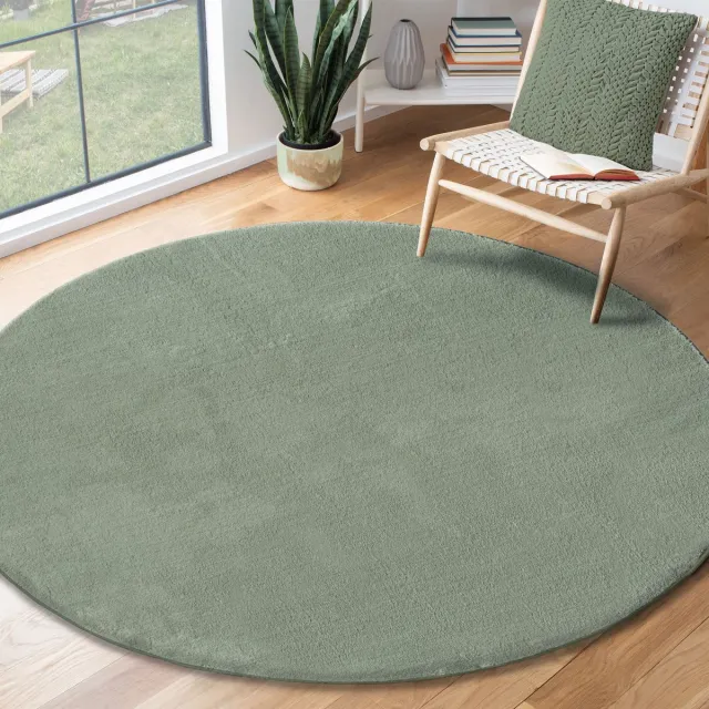 the carpet RELAX – Extra Zacht & Wasbaar Vloerkleed tot 30°C met Antislip Onderzijde – Fluweelachtige Structuur – Voor Slaapkamer of Woonkamer – Groen, rond 200 cm