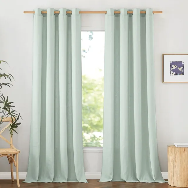 Ibenzoa Luxe Semi-Transparante Gordijnen Set voor Woonkamer, Slaapkamer en Meer, 220 x 140 cm, Saliegroen grijs groen