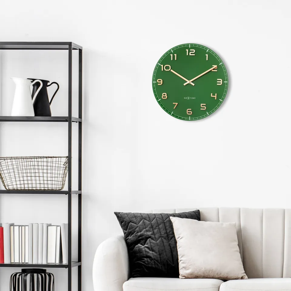 NeXtime Wandklok 40 cm - Stil - Groen - Glas/Aluminium - "Classy Medium", foto 5