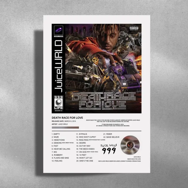 Luxe poster Juice Wrld - Death race for love - album cover - metalen poster - 30x40cm zwart