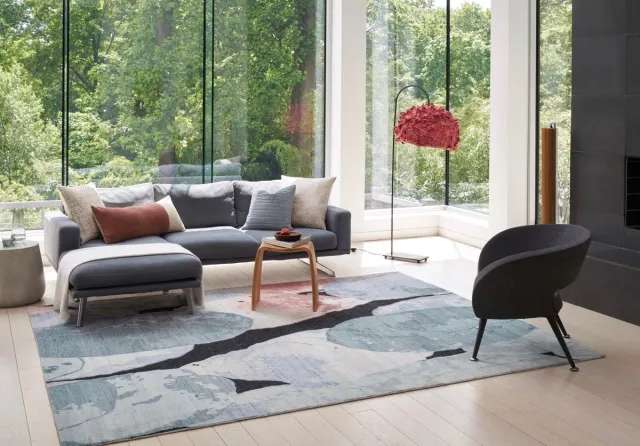 Nourison Silk Shadows SHA25 Blue Pink Vloerkleed - 114 x 175 cm - Veelkleurig - Rechthoekig - Bamboezijde, Wol - Woonkamer, Eetkamer, Slaapkamer - Abstract - Modern, Design