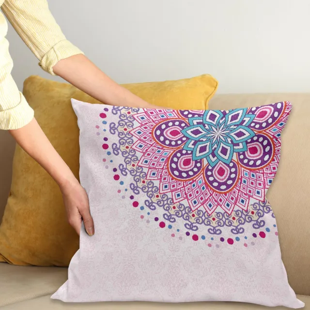 ABAKUHAUS Mandala Kussenhoes, Ornamenteel, Wasbare Kussenhoes met Ritssluiting, Kleurechte Heldere Kleuren en Dubbelzijdige Print, 40 x 40 cm, Lichtroze Lila