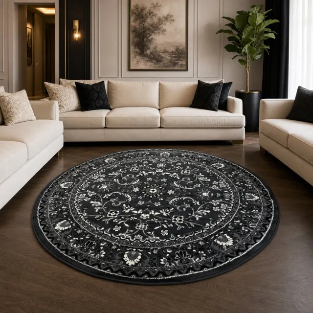 Muratap Nain Klassiek Rond Vintage Oosters Vloerkleed Antraciet Grijs- 160 CM Ø